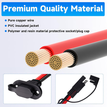 1FT 10AWG SAE Quick Connector Harness, 10 AWG 10 Gauge SAE Power Socket Sidewall Port Connector Male to Female Socket Cable with Dust Cover for Solar Panel, Generator, Battery Charger (10AWG 1FT)