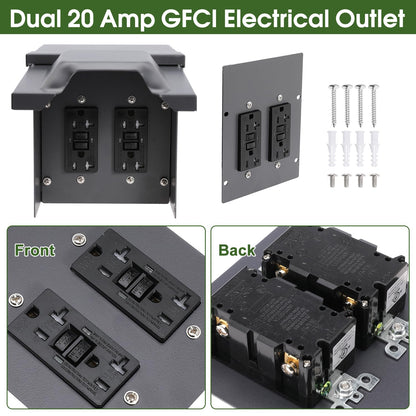 Outdoor Electrical Outlet Box with Dual 20 Amp Receptacle, 2 Gang 20A GFCI Double Outlets Breaker Box Panel for Outdoor Use