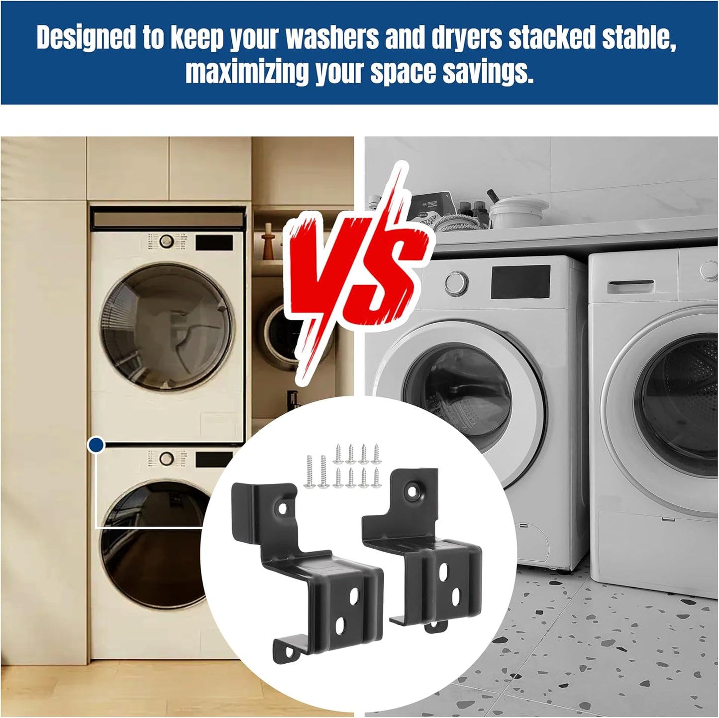 24" Stack Bracket Kit for GE GFA24KITL 24 Inch Front Load Washers and Dryers Laundry Bracket 24in Width Frontload Stacking Kit (Black)