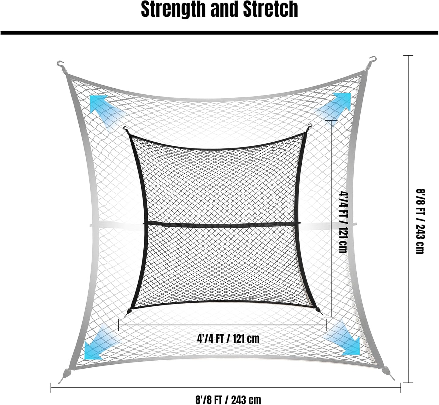 Cargo Net for Pickup Truck Bed, Truck Bed Netting for Cargo, 4' x 4' Bungee Net Stretches to 8' x 8' Truck Bed Cargo Net for Pickup Trucks Trailers