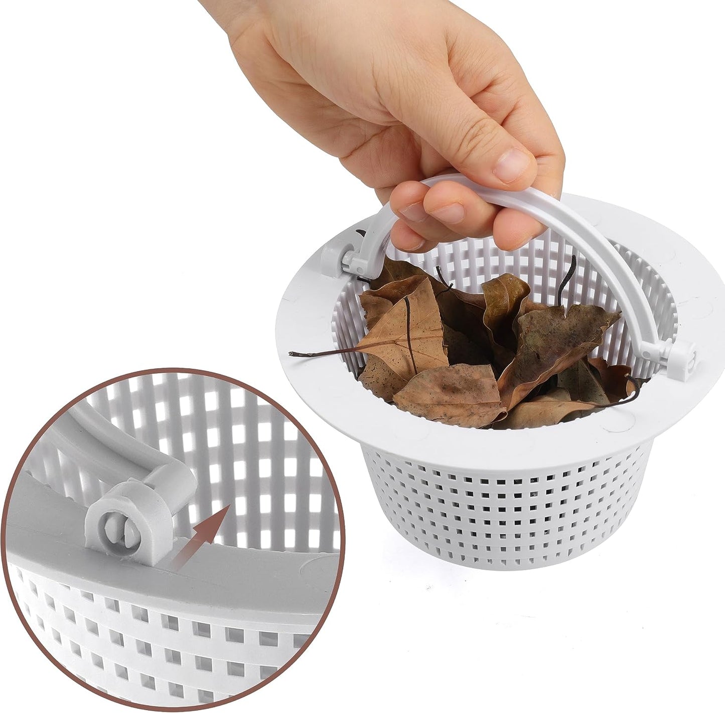 6" Above Ground Pool Skimmer Basket Thru-Wall Strainer Basket Filter Basket with Handle to Clean Leaves and Debris (1)