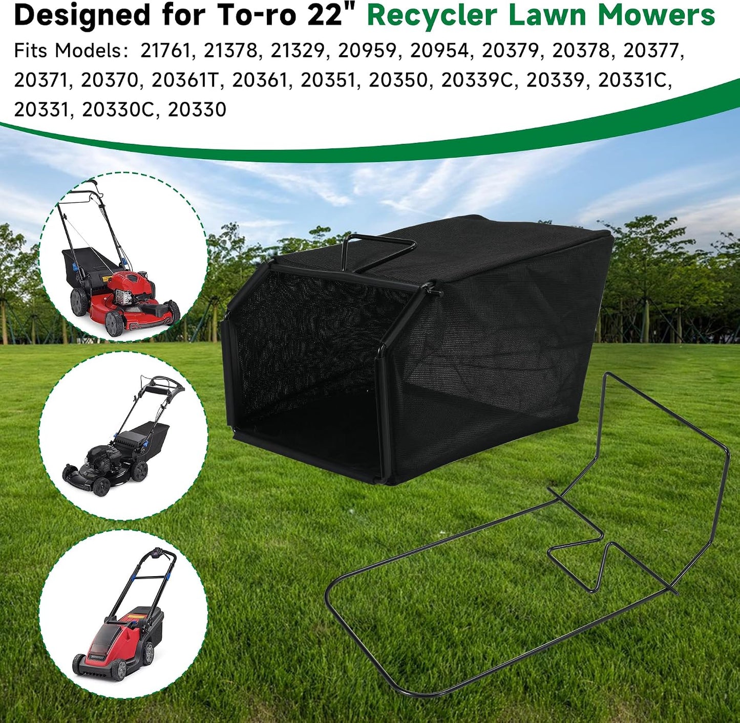 Lawn Mower Bag and Frame Set Grass Catcher Bag and Frame for to-ro 22" Recycler Lawn Mower Replace 132-4483-03 115-4664 114-2639-03 (Bag+Frame)