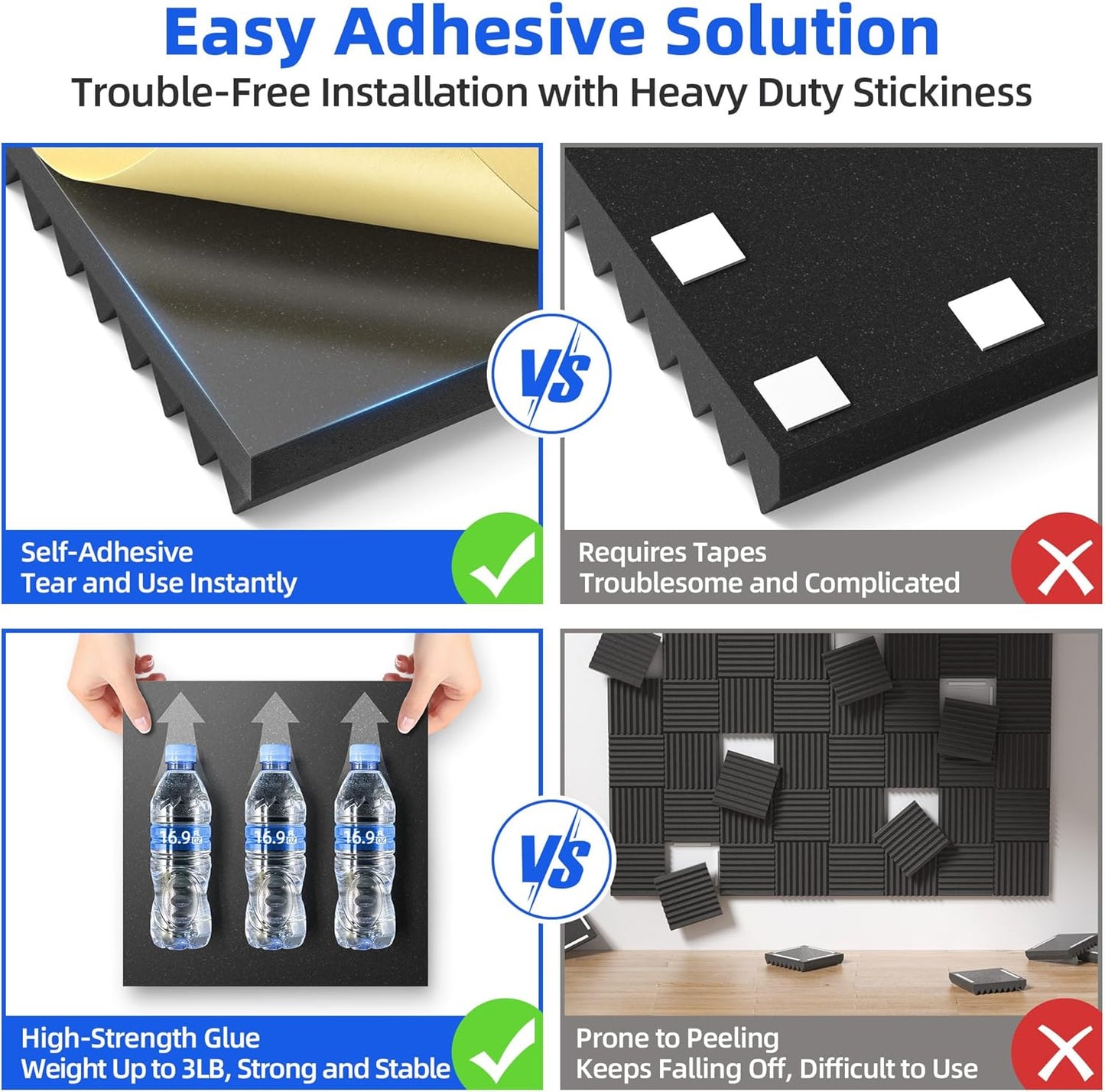 12 Pack Acoustic Panels Sound Proof Foam Panels for Wall 2" X 12" X 12"  with Self Adhesive