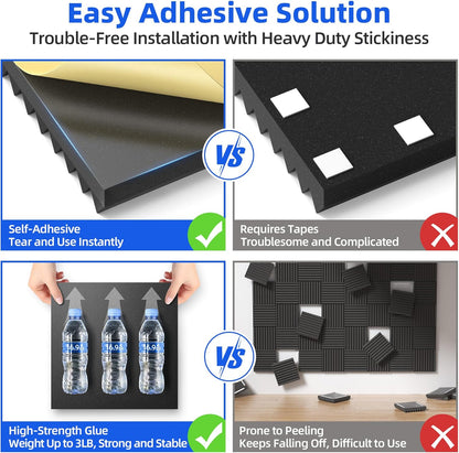 12 Pack Acoustic Panels Sound Proof Foam Panels for Wall 2" X 12" X 12"  with Self Adhesive
