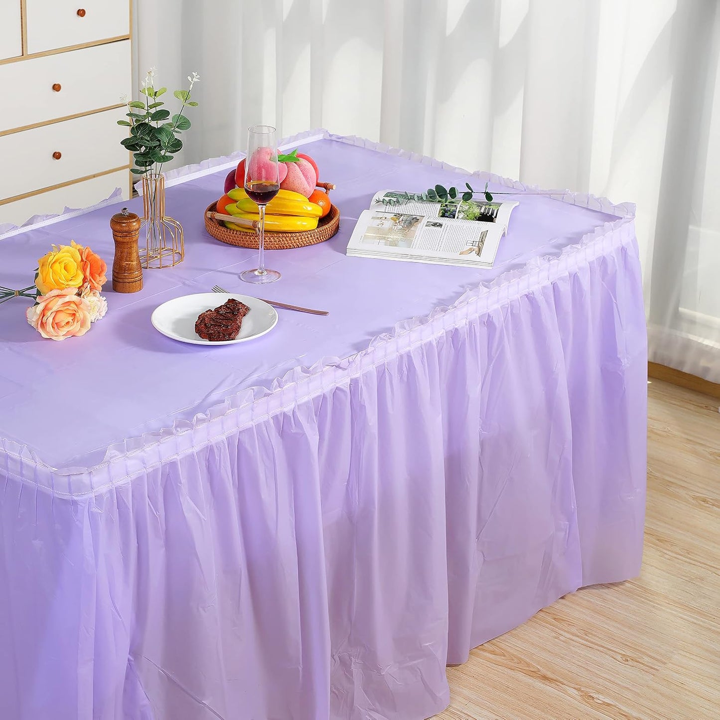 5 Pack Plastic Table Skirts for Rectangle Tables with 5 Pack Table Cloths, Blue Tableskirts and 54" x 108" Tablecloths, Disposable Tablecloth Skirt Covers for Party Birthday Baby Shower