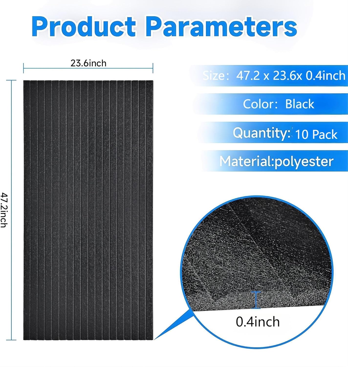 Large Acoustic Panels for Wall Sound Proof Sound Dampening Panels for Wall Decor and Ceilings 47.2 x 23.6 x 0.4 Inch Polyester Fiber Noise Absorb Panels for Bedroom Home Studio Office (Black, 5 Pack)