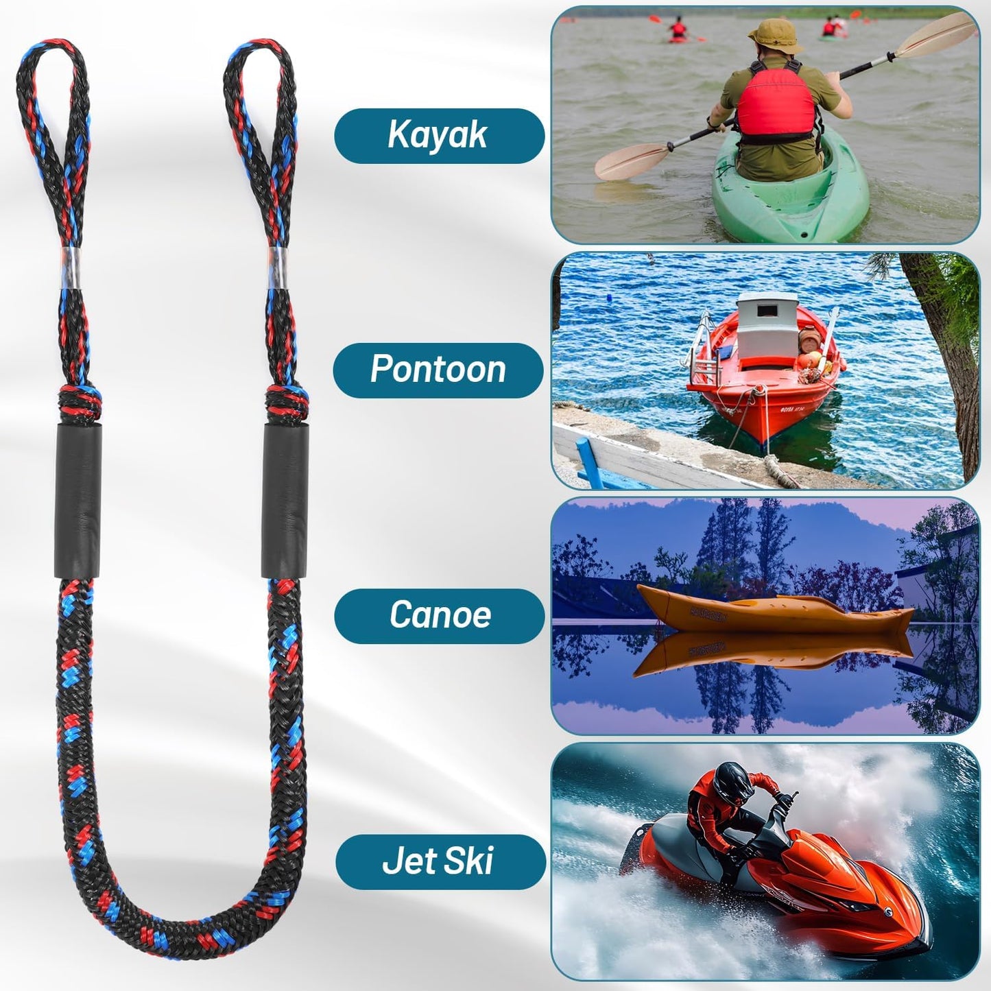 Boat Bungee Dock Lines Marine Mooring Rope Bungee Cord Docking Lines for Boat Docking Ropes for Kayak,Pontoon,Canoe (2 Pack,4 feet to 5.5 feet)
