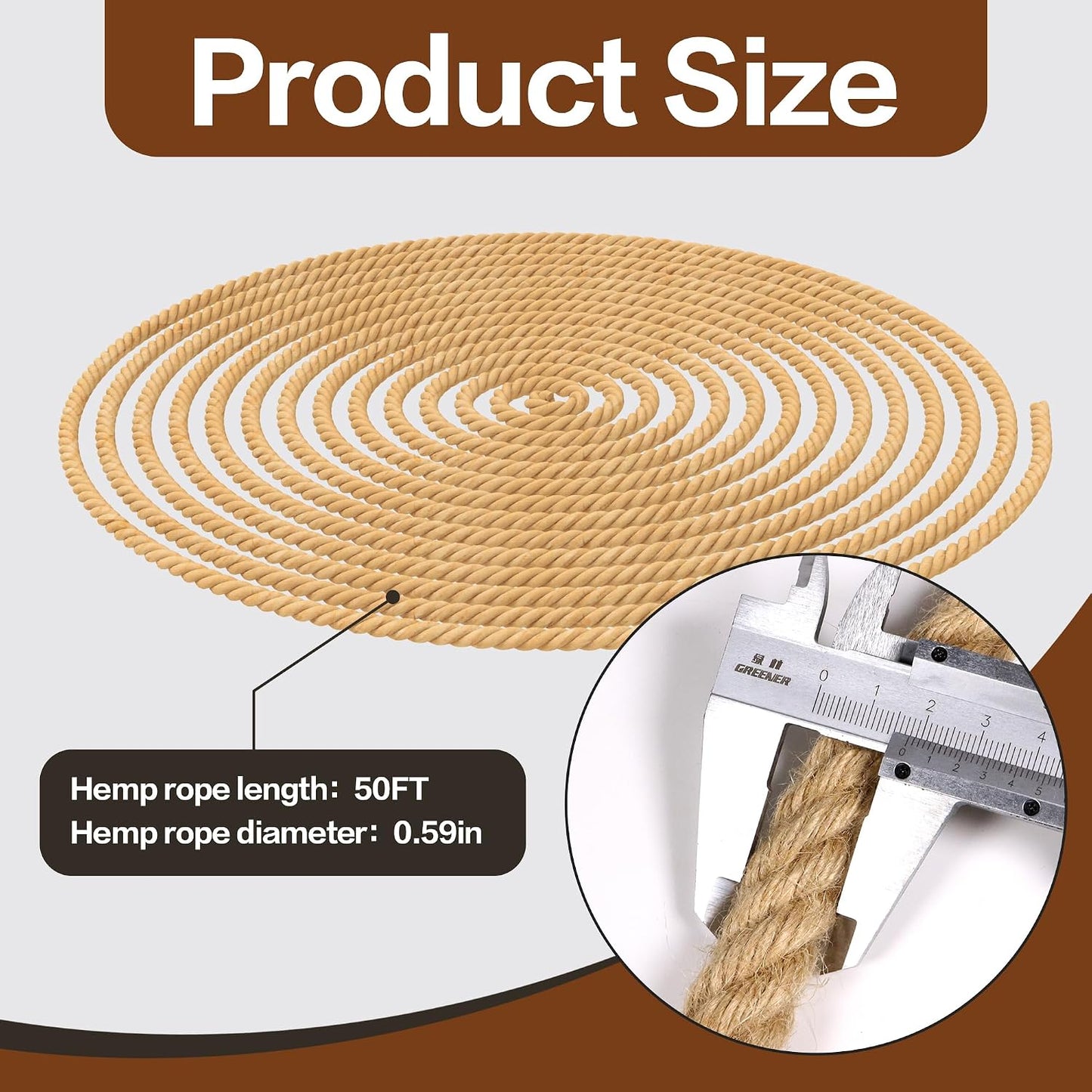 Jute Rope, 15mm Thick Twisted Manila Ropes,Tug of War Rope, Natural Heavy Duty Hemp Rope for Swing Bed, Crafts, Railing, Tug of War, Home Decorating (15mm, 50ft)
