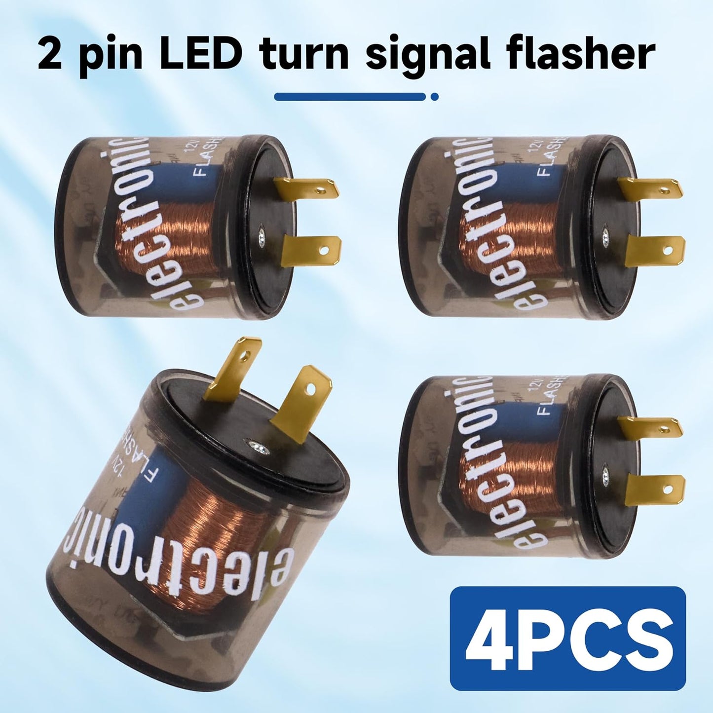 LED Flasher Relay 2 Pin 12V Electronic LED Turn Signal Flasher Blinker Relay 2-terminal for Cars Trucks Motorcycles, Two Prong Round (4pcs 2-pin, Without Ground Wire)