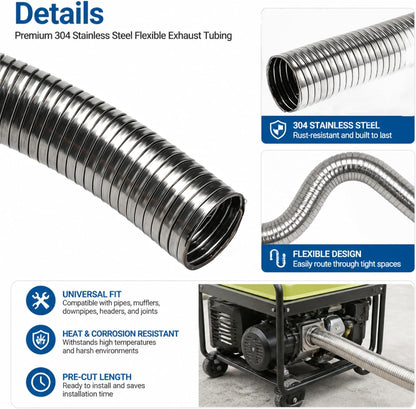 Exhaust Flex Pipe 1.5" ID x 22.5" L, 304 Stainless Steel – Flexible Exhaust Tubing