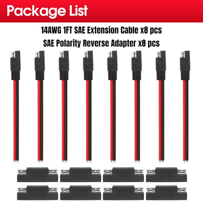 1FT 14AWG SAE Extension Cable, 14 Gauge SAE Connector Cable 14 AWG 2 Pin SAE Quick Disconnect for Solar RV Automotive, 8PCS