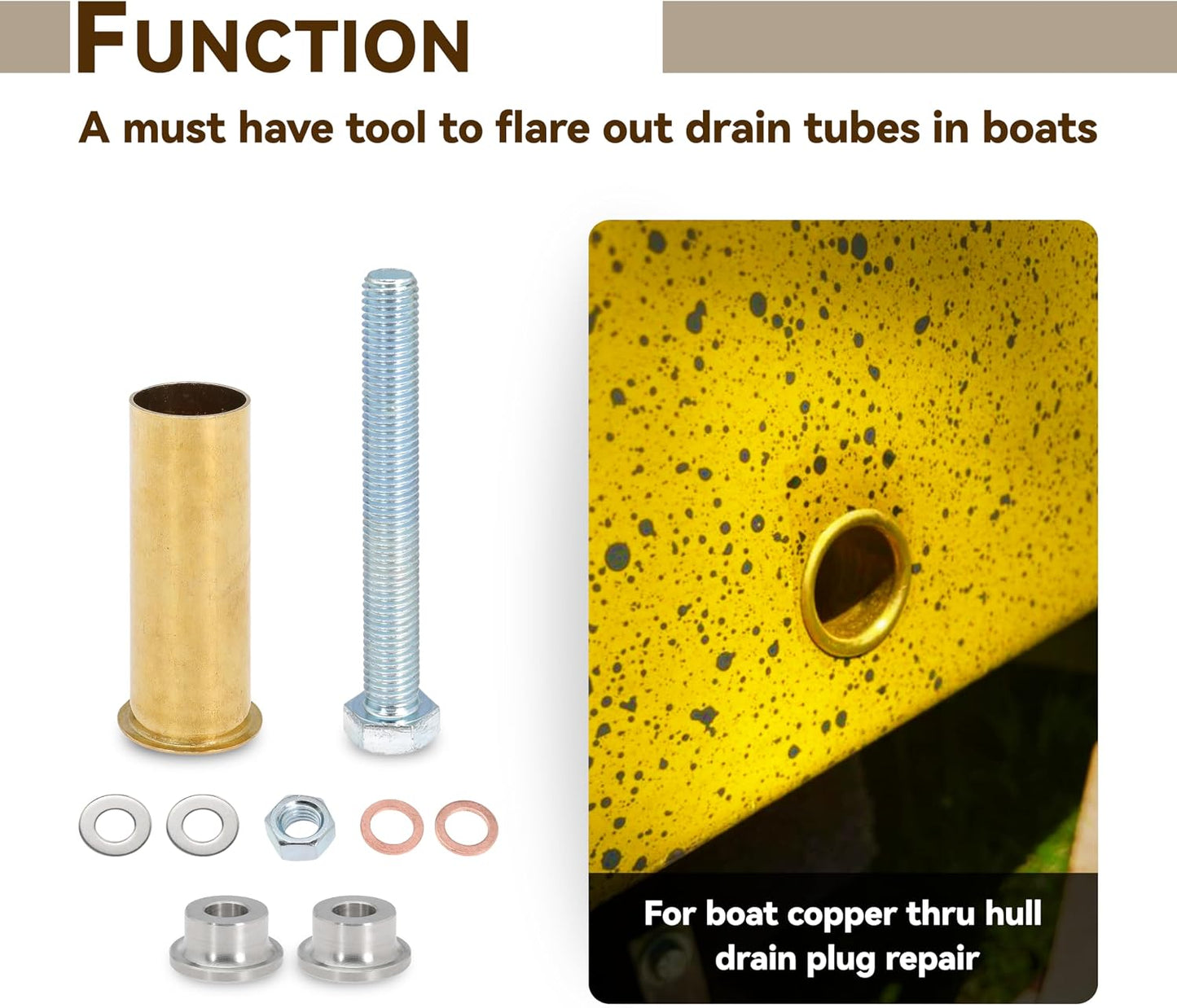1 inch Drain Tube Flaring Tool, 1" Flanging Tool Kit for Boat Transom with 3 x 1 inches Brass Drain Tube