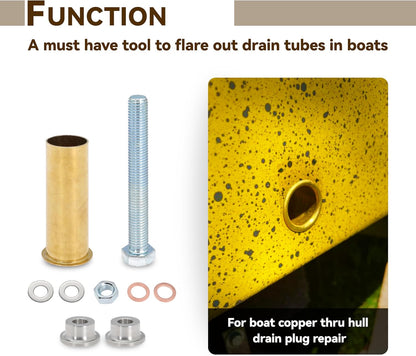 1 inch Drain Tube Flaring Tool, 1" Flanging Tool Kit for Boat Transom with 3 x 1 inches Brass Drain Tube