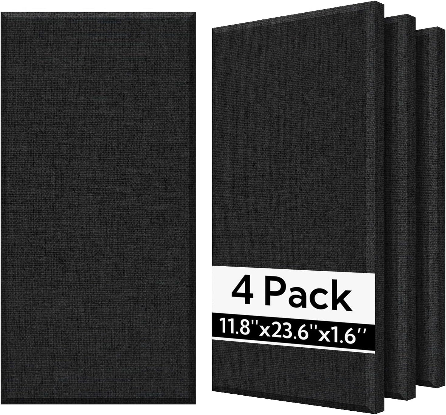 4 Pack Fiberglass Acoustic Wall Panels Fabric Wrapped 11.8'' x 23.6'' Black