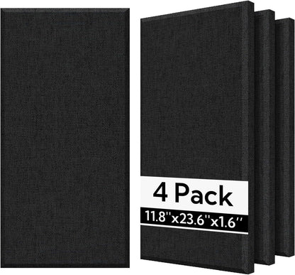 4 Pack Fiberglass Acoustic Wall Panels Fabric Wrapped 11.8'' x 23.6'' Black