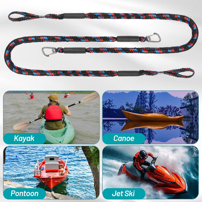 Boat Bungee Dock Lines Marine Mooring Rope with Stainless Steel Clip Bungee Cord Docking Lines for Boat Bungee Docking Ropes for Kayak,Pontoon,Canoe (Red Black Blue-2)