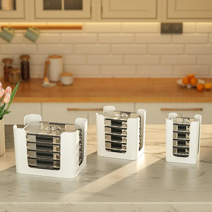 frtzal Food Container Lid Organizer,3-Pack – Compatible with Rubbermaid Brilliance Snap-On Lids, Stackable Lid Holder Rack, Kitchen Storage Holder 4.7 Cup,3.2 Cup,1.3 Cup. 0.5 Cup Container (white)
