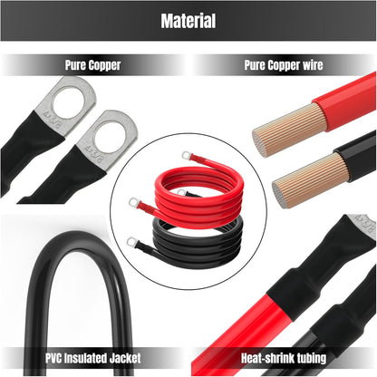 5FT 4 AWG Battery Cable 4 Gauge Battery Cables 4AWG 5 FT Battery Inverter Wires Cables with 3/8 inch Lugs for Solar Power Inverters, RVs, Campers, Travel Trailers, Cars, 2 Pairs