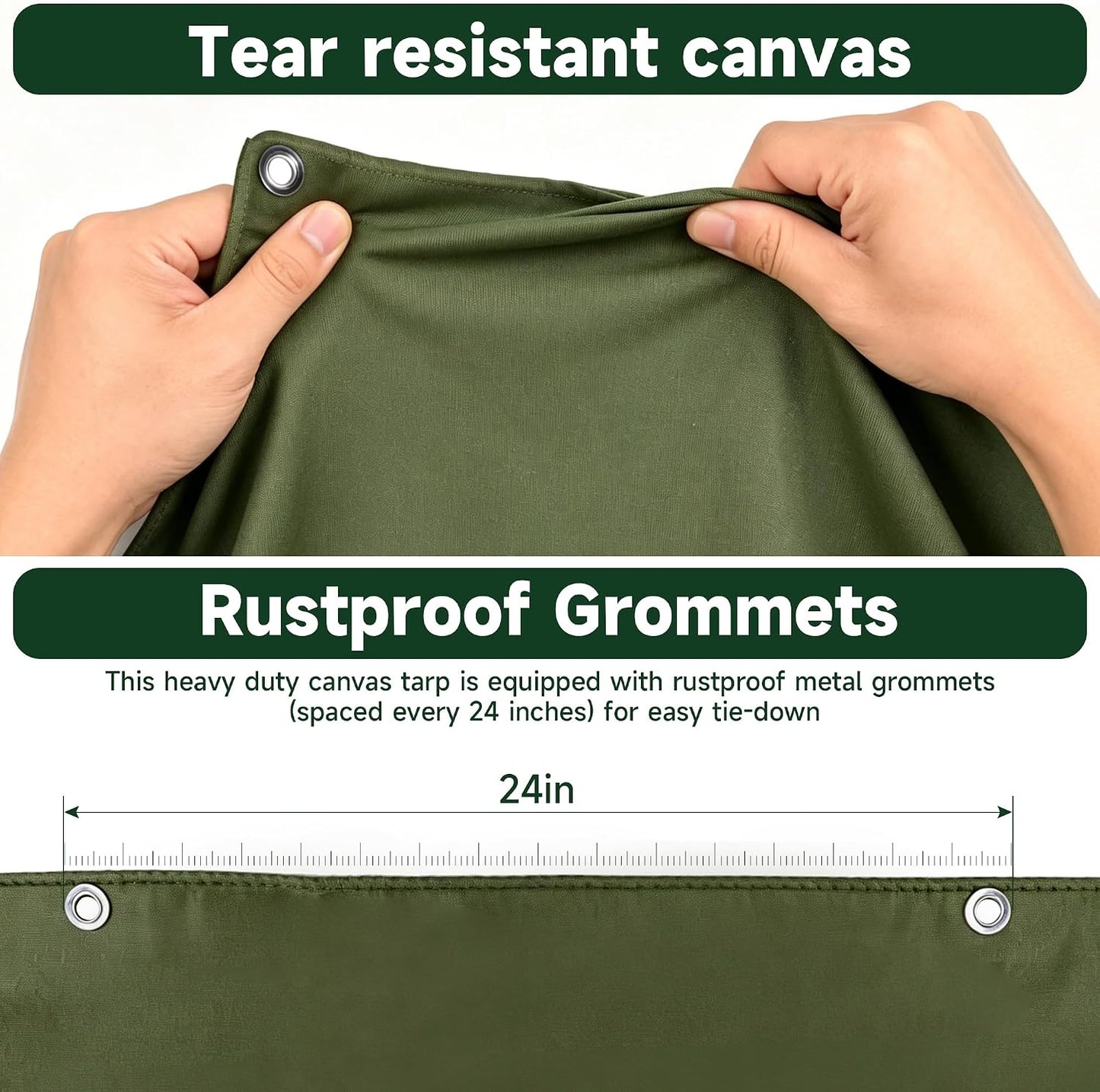Heavy Duty Canvas Tarp 10x12ft, 12oz (350 GSM) Cotton Canvas Water-Resistant Tarp with Rustproof Grommets, Tear-Resistant Outdoor Cover for Wood Piles, Camping, Trailer & Equipment (10x12ft)