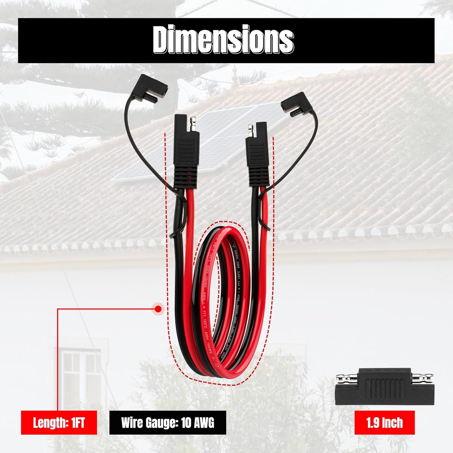 1FT 10AWG SAE Extension Cable, 10 AWG SAE Quick Disconnect Wire Harness 10 Gauge with Polarity Reverse Adapter for Solar Panel RV Battery Automotive and Marine Applications (10AWG 1FT)