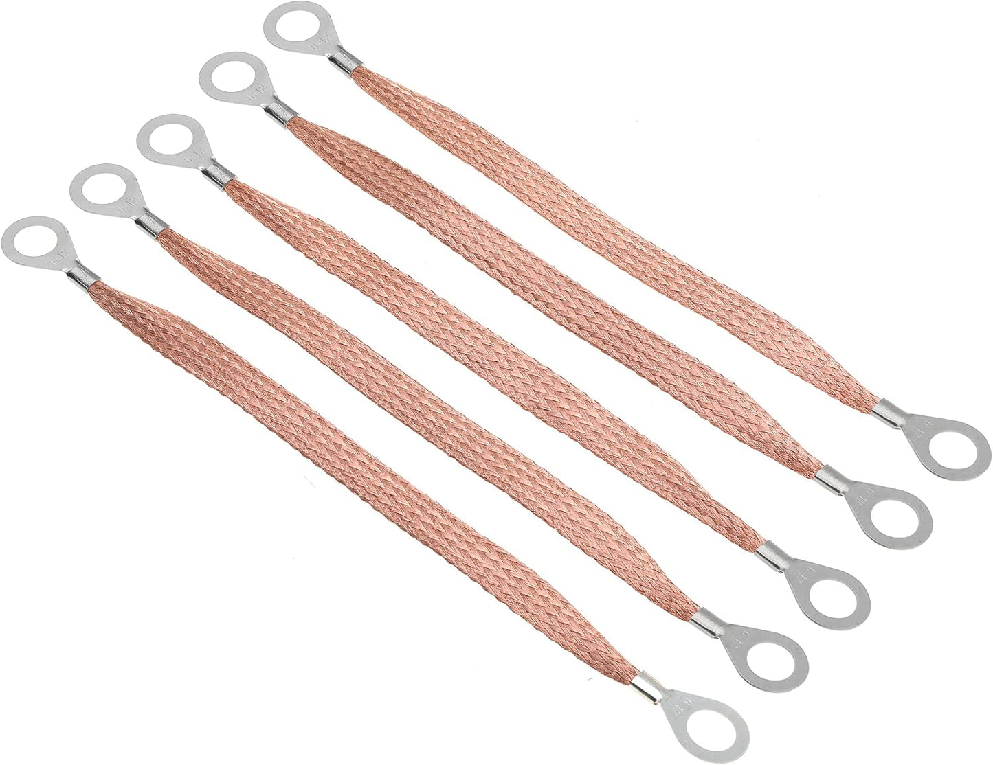 10" Braided Ground Strap 250mm Automotive Engine Copper Ground Strap with 1/2" Ring Terminal Engine grounding Kit 5PCS