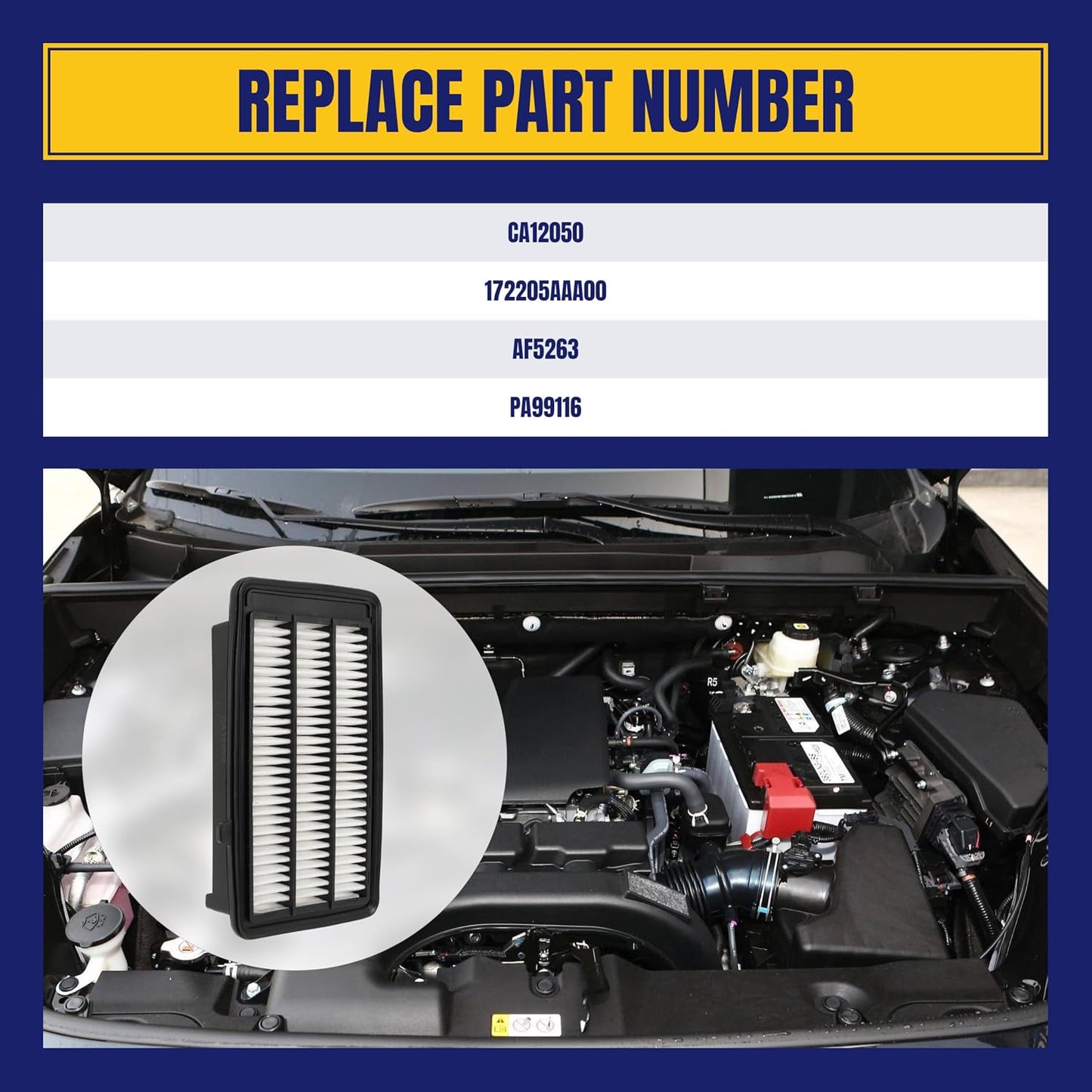 CA12050 Engine Air Filter for Honda Civic 1.5L L4 TURBOCHARGED 2016~2021 for CR-V 1.5L L4 TURBOCHARGED 2017-2021 Car Air Filter Replaces 172205AAA00, 1 Pack