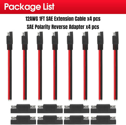 1FT 12AWG SAE Extension Cable, 12 Gauge SAE Connector Cable 12 AWG 2 Pin SAE Quick Disconnect for Solar RV Automotive, 8PCS