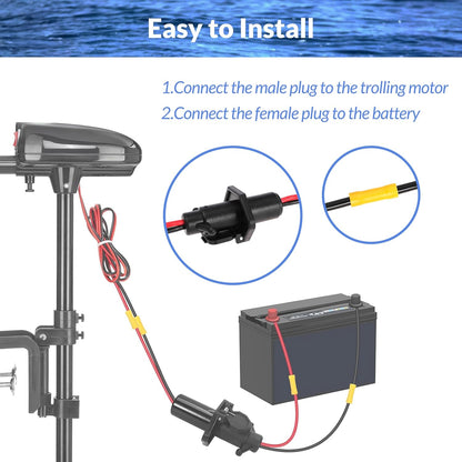 Trolling Motor Plug 8 Gauge 2 Wire 12V-24V Compatible with Minn Kota Marine Boat Waterproof Trolling Motor Connector (Plug-MA08)