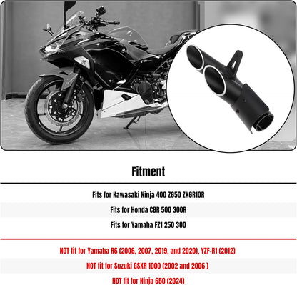 38mm-51mm Slip on Exhaust Tips, 1.5-2" Motorcycle Muffler Tip Pipe with Dual Outlet for Kawasaki Ninja 400 Z650 ZX6R10R, for Honda CBR 500 300R, for Yamaha FZ1 250 300