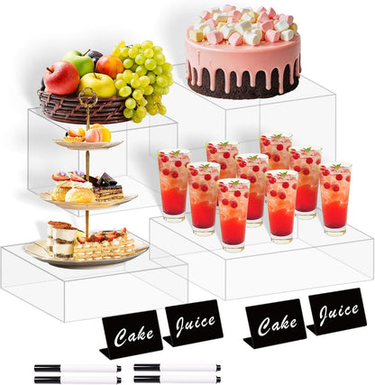 frtzal 6PCS Food Risers for Buffet Table Display Stand for Catering Dessert Matte black Cube Boxes Nesting Risers with Hollow Bottoms (Transparent, M-6,7,7.5.8,9,10)