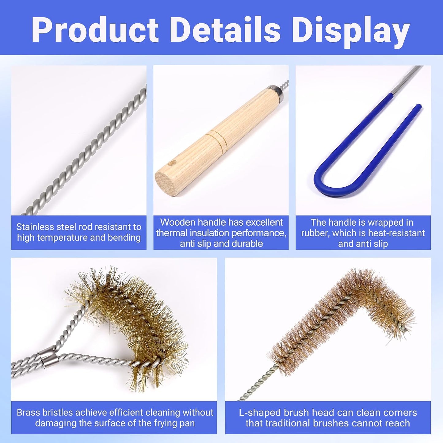 3 PCS Fryer Cleaning Tools with Deep Fryer Brass L-Shaped Brush, Deep Fryer Cleanout Rod, Long Handle Deep Basket Brush for Restaurants, Air Fryers, Deep Fat Fryers