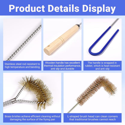 3 PCS Fryer Cleaning Tools with Deep Fryer Brass L-Shaped Brush, Deep Fryer Cleanout Rod, Long Handle Deep Basket Brush for Restaurants, Air Fryers, Deep Fat Fryers