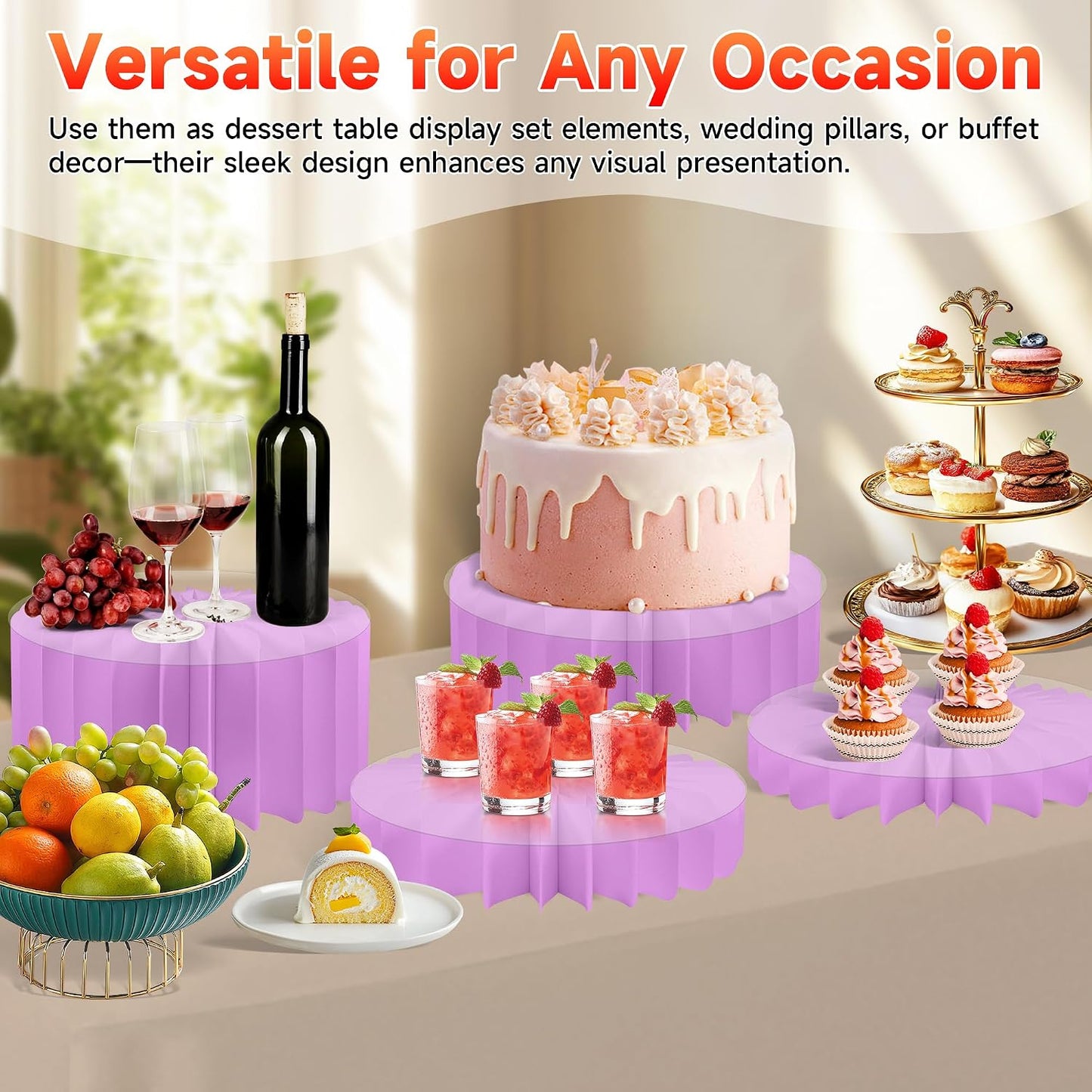 4-Pack Buffet Risers |Food Risers for Buffet Table,Black able Acrylic Risers Display Stands for Party | Cake Stand for Wedding, Birthday & Festive Tables (purple, 4 park)