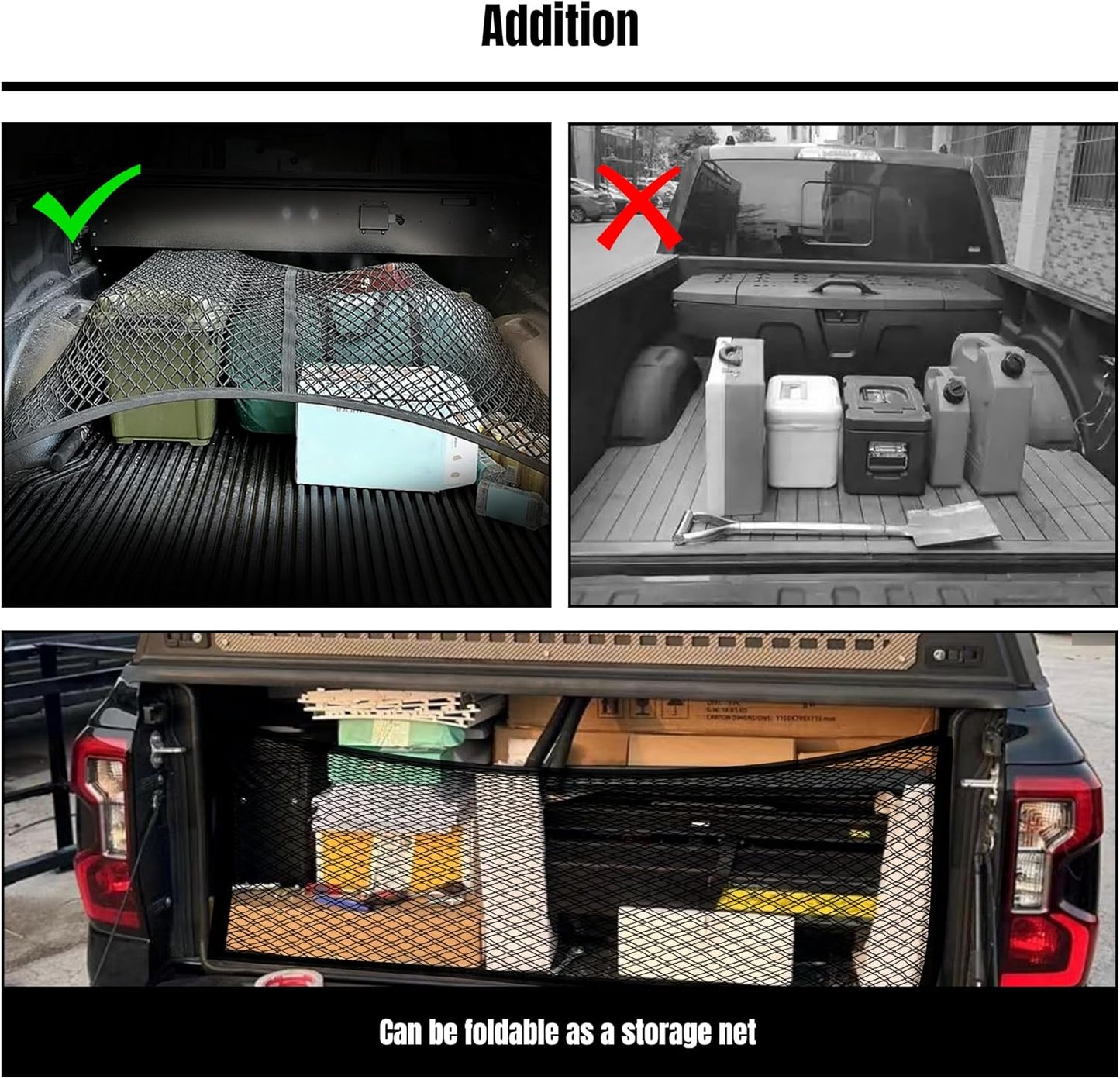 Cargo Net for Pickup Truck Bed, Truck Bed Netting for Cargo, 4' x 4' Bungee Net Stretches to 8' x 8' Truck Bed Cargo Net for Pickup Trucks Trailers