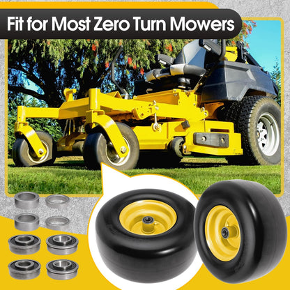 13x6.50-6" Lawn Mower Flat Free Front Wheel Tire, Solid Smooth Tire for Cub Cadet for Toro Zero Turn Lawn Mower with 5.5"-7.5" Center Hub and 3/4" 5/8" 1/2" Precision Bearings (Yellow-1pc)