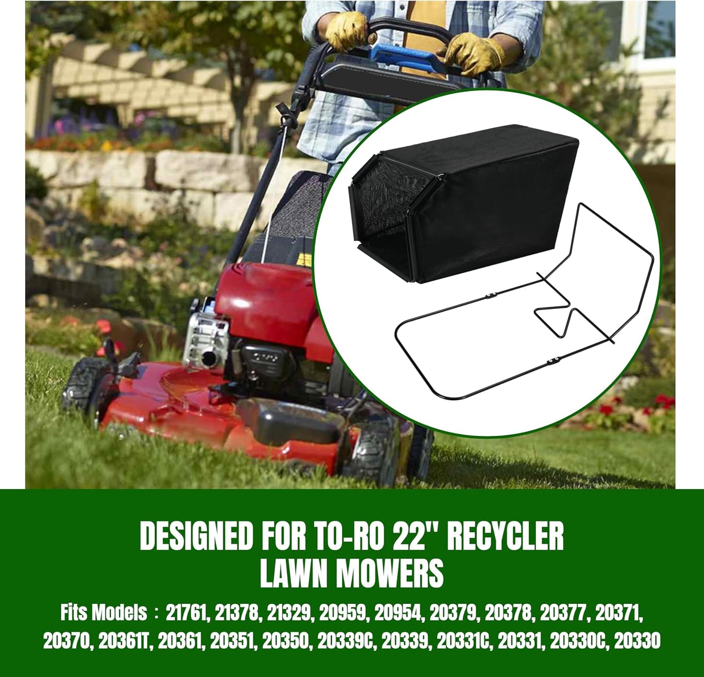 Grass Catcher Bag and Frame Set for to-ro 22" Recycler Lawn Mower Replace 115-4664 132-4483-03 114-2639-03, Foldable Frame