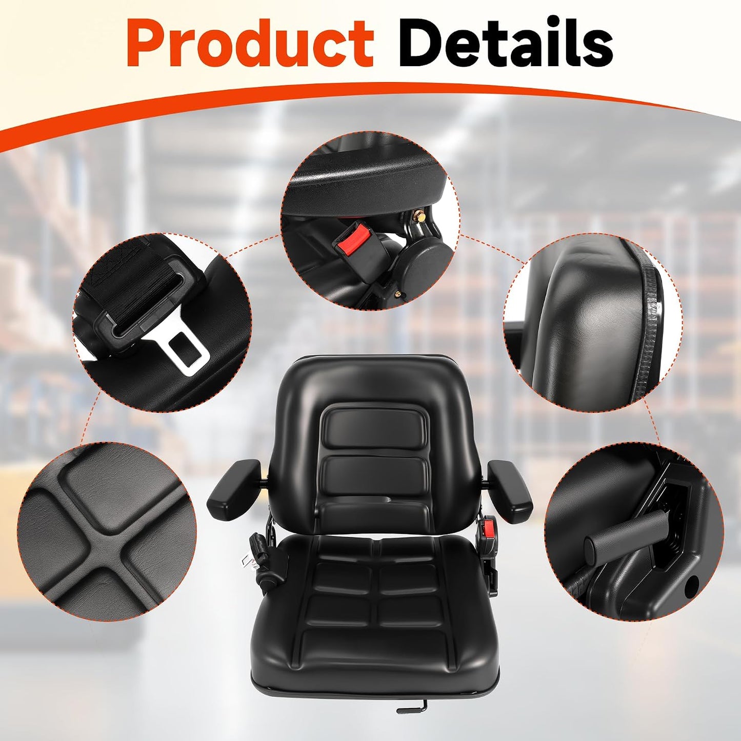 Universal Forklift Seat, Tractor Seat,with Micro Switch and Safety Belt,for Tractor, Mower, Skid, Loader, Telehandler, Backhoe, Excavator Dozer