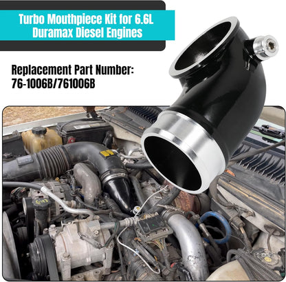 6.6 Turbo Mouthpiece, LLY Engine Turbo Mouthpiece Fits for Duramax 6.6L LLY 2004.5-2010, Inlet Manifold Intake Elbow for Chevrolet for GMC Sierra Trucks with Billet Resonator Plug Cover Cap