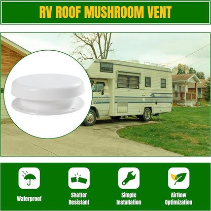 2 Pcs RV Roof Mushroom Vent with 2 Pcs Water Cover Guard Cap for Keystone Trailers Motor Homes Campers, White