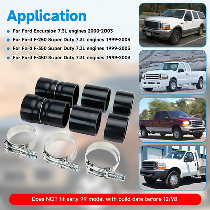 7.3 Silicone Hose Boots Kit for Ford Late 1999-2003 F250 F350 F450 Superduty 7.3L Engines with Clamps
