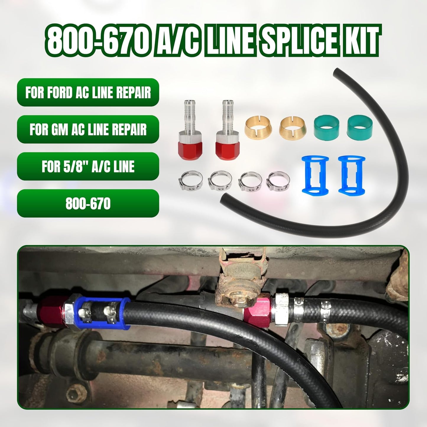 800-670 A/C Line Splice Kit For 5/8 Line With No.10 Hose 800670 Air Conditioning Repair Splice Connector Splicer Coupler Kit For 5/8 AC Line to Hose Repair (Line-K670)