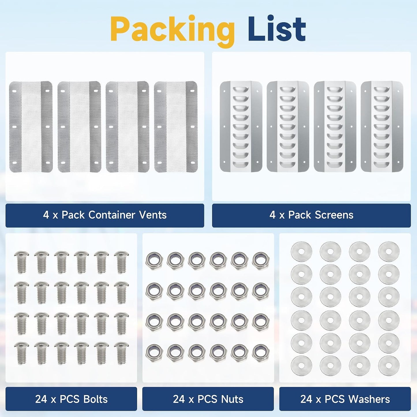 4 Set Shipping Container Vent, Container Air Vents Kit Cross Flow Ventilation Galvanized Steel Transportation Vent for Storage Containers Preventing Excessive Heat, Humidity and Condensation