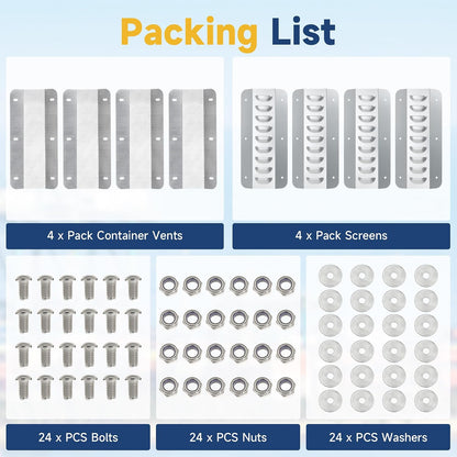 4 Set Shipping Container Vent, Container Air Vents Kit Cross Flow Ventilation Galvanized Steel Transportation Vent for Storage Containers Preventing Excessive Heat, Humidity and Condensation