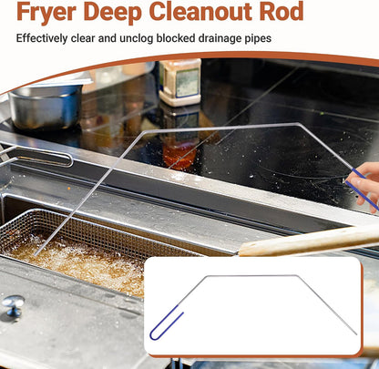 3 PCS Fryer Cleaning Tools, Deep Fryer Stainless Steel L-Shaped Brush, Cleanout Rod, Long Handle Basket Brush for Air Fryers, Deep Fryers