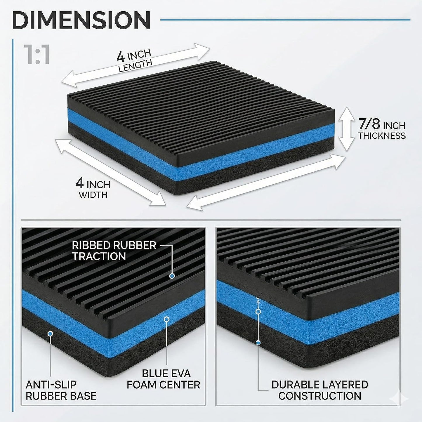 4''x 4''x 7/8'' Anti Vibration Pad, Rubber EVA Sound Isolation Vibrating Mat for Air Compressor, Conditioner, Treadmill, HVAC Washer Dryer (Pack of 4)