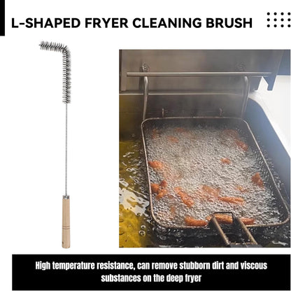 4 Pcs Fryer Cleaning Tools, L Shaped Stainless Steel Bristles Fryer Deep Cleaning Brush, Deep Fryer Crumb Scoop, Fryer Deep Cleanout Rod, Long Handle Fryer Basket Brush for Restaurant Air Fryer