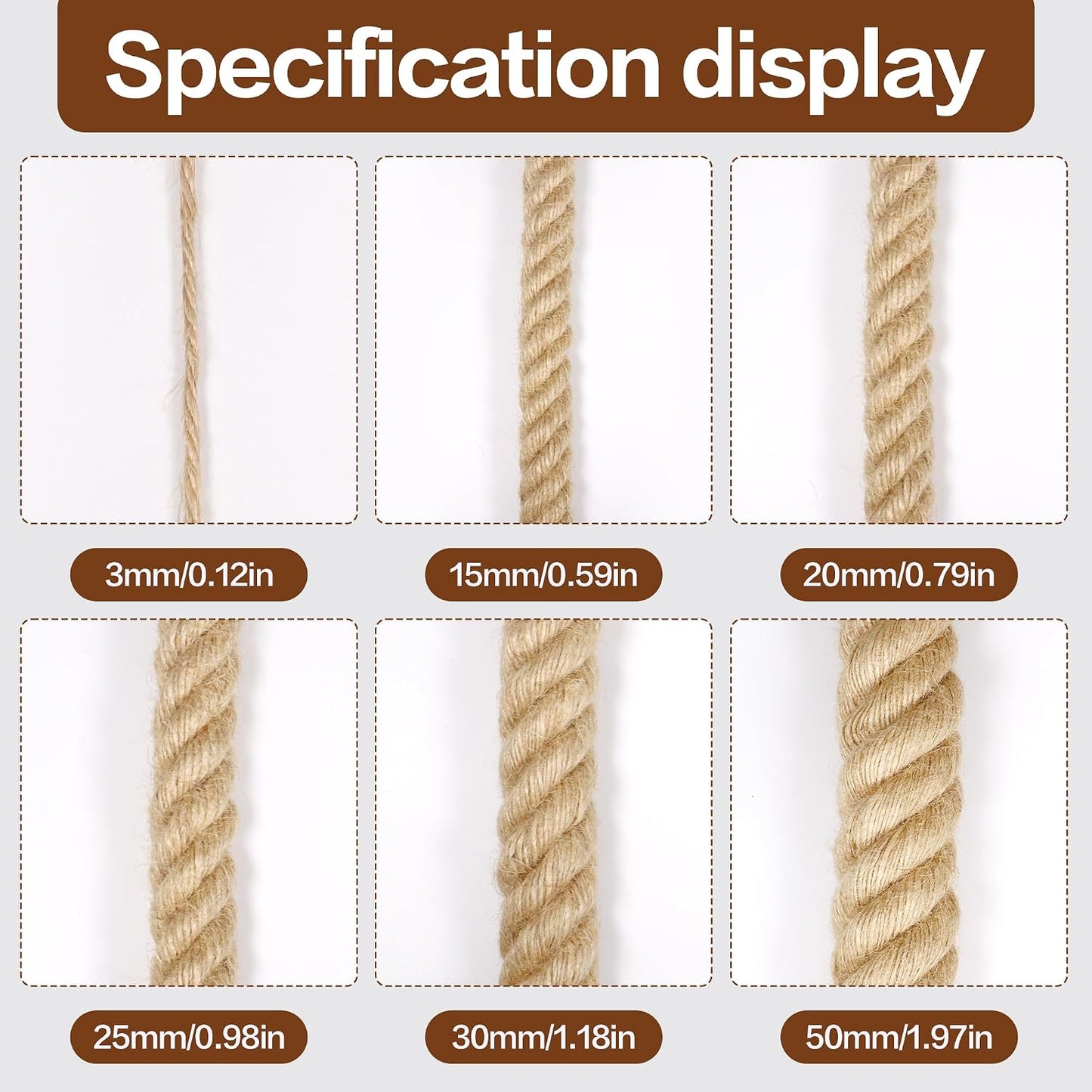 Jute Rope, 20mm Thick Twisted Manila Ropes,Tug of War Rope, Natural Heavy Duty Hemp Rope for Swing Bed, Crafts, Railing, Tug of War, Home Decorating (20mm,50ft)