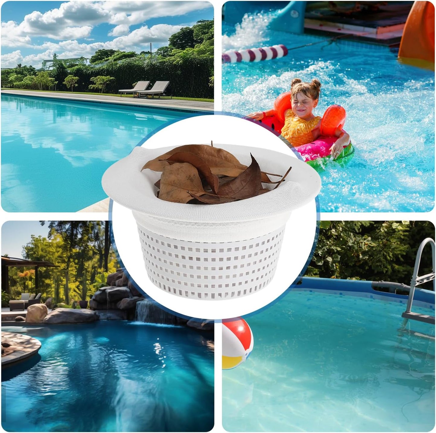 2 Pack 6" Above Ground Pool Skimmer Basket Thru-Wall Strainer Basket Filter Basket with 30 Pack Pool Skimmer Socks Pool Basket Socks to Clean Leaves and Debris