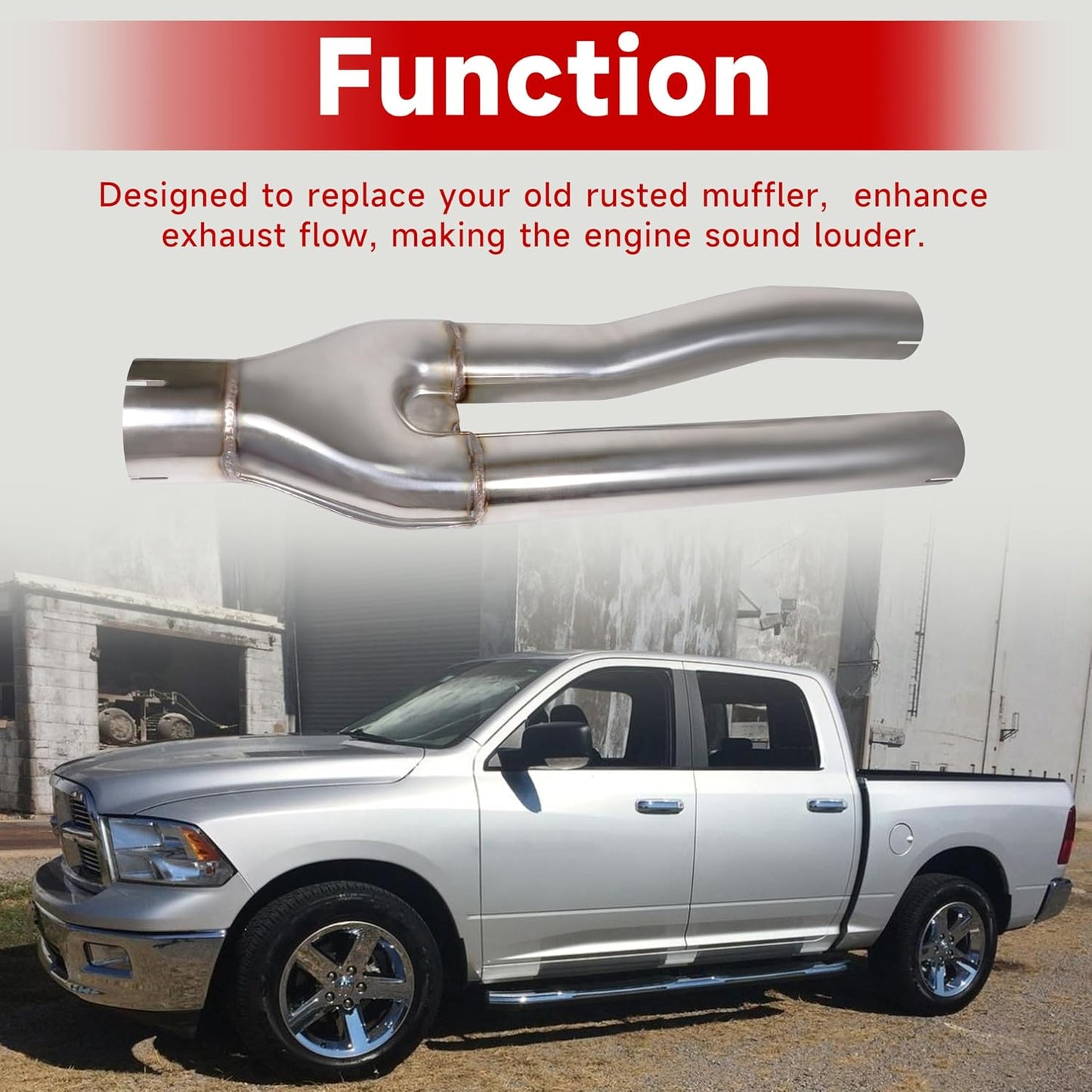 Dual Exhaust Muffler Y-Pipe Kit for Dodge Ram 1500 Hemi Pickup Trucks 5.7L 2009-2019 with 3 inch Innet and 2.25 inch Outlet Y Pipe Muffler, Silver