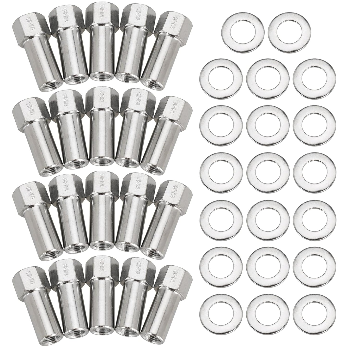 1/2"-20 Wheel Lug Nut for Cragar for SST Mag with Center Washer Open Ended, 13/16” Hex 2.01” Total Length (20PCS)